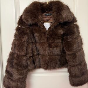 AKIRA Luxurious Brown Faux Fur Coat